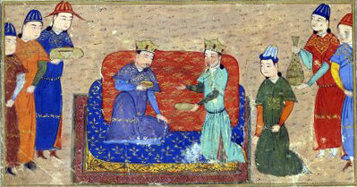 Чингис-хан и Ван-хан на миниатюре из рукописи Джами ат-таварих (XV в.)